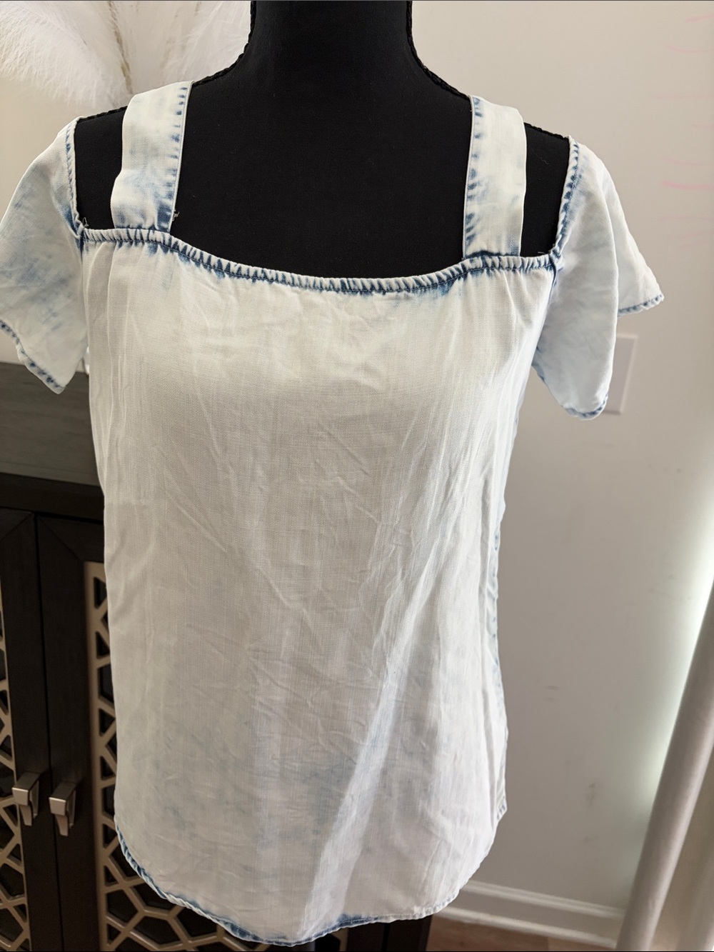 Light Blue Tie-Dye Square Neck Women's Top